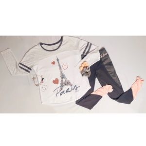 Grey pink and white Paris leggings outfit